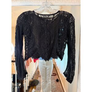 Romantic Lace Sheer Crop Top, Black Mesh Goth Coquette Y2K Boho Festival